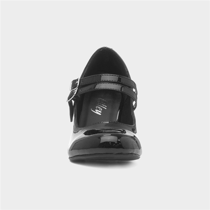Womens Black Patent Double Strap Court Shoe