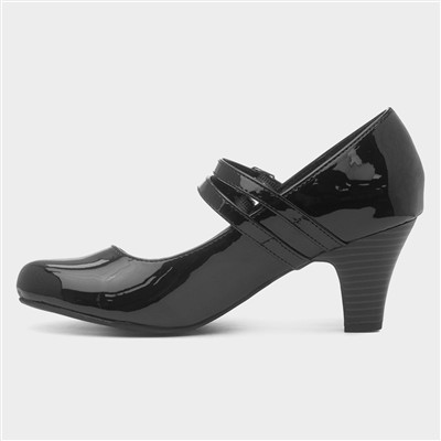 Womens Black Patent Strap Court Shoe
