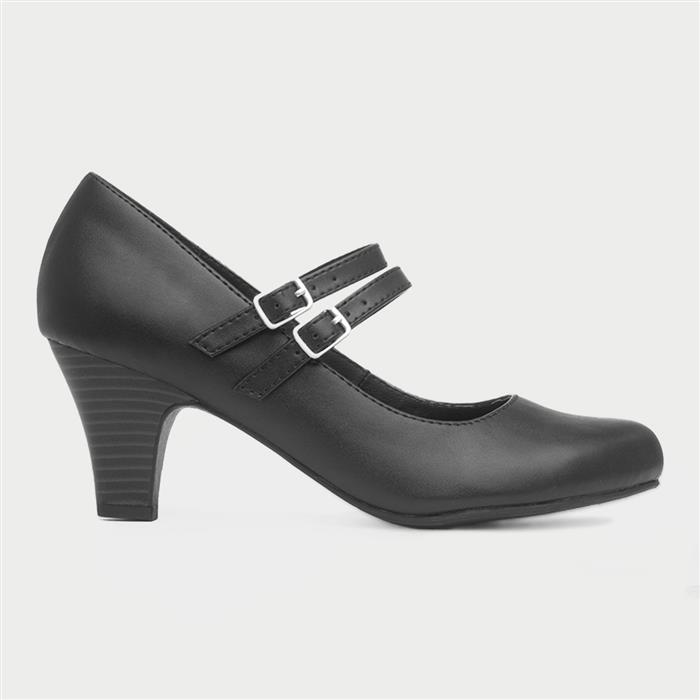 Womens Black Double Strap Court Shoe