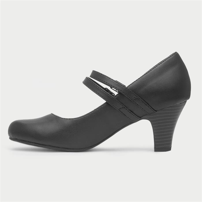 Womens Black Double Strap Court Shoe