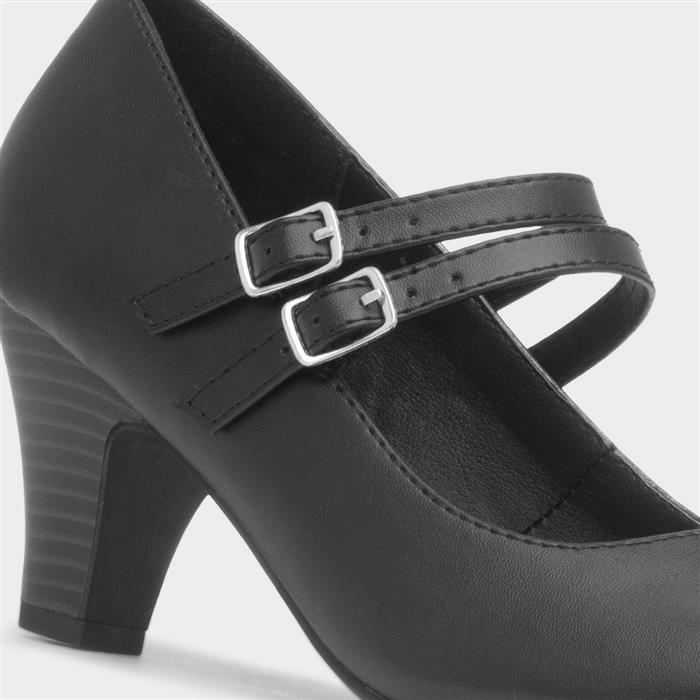Womens Black Double Strap Court Shoe