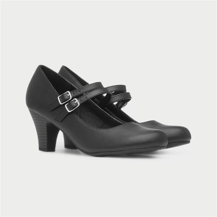 Womens Black Double Strap Court Shoe