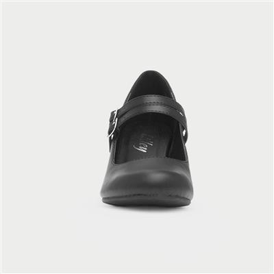 Womens Black Strap Court Shoe