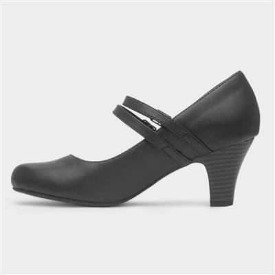 Womens Black Strap Court Shoe