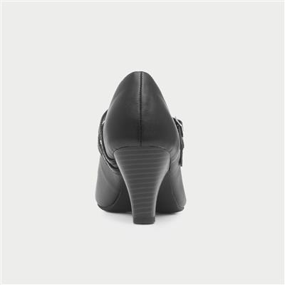 Womens Black Strap Court Shoe