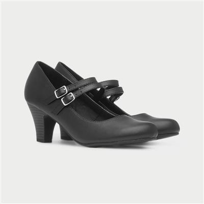 Womens Black Strap Court Shoe