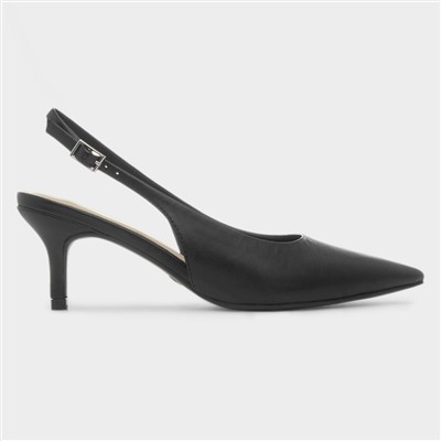 Womens Black Slingback Buckle Pointed Heel