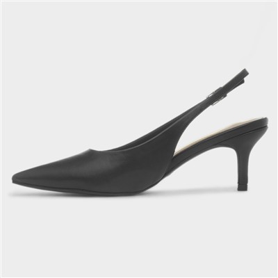 Womens Black Slingback Buckle Pointed Heel