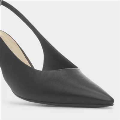 Womens Black Slingback Buckle Pointed Heel