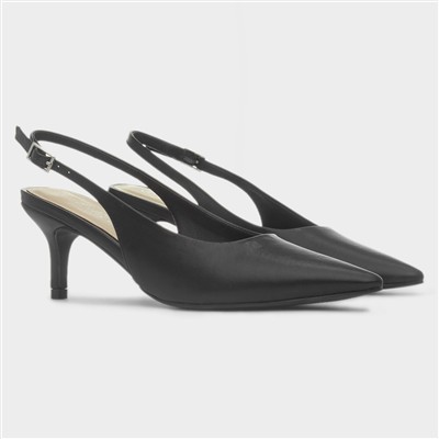 Womens Black Slingback Buckle Pointed Heel