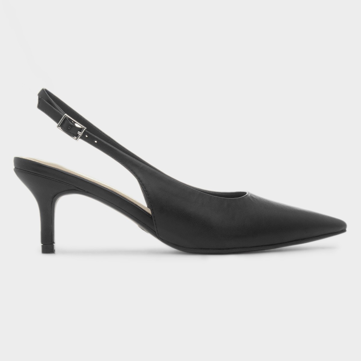 Womens Black Slingback Buckle Pointed Heel