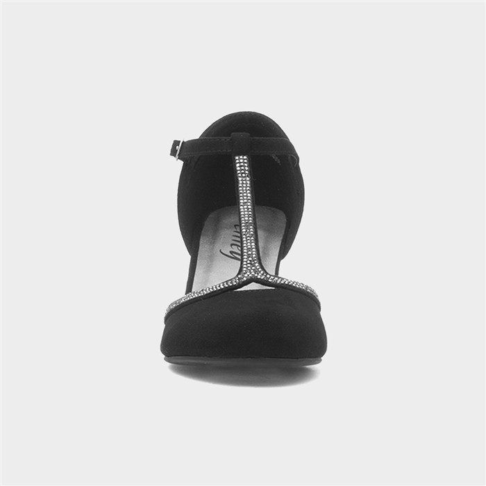 Womens Black Diamante T-Bar Court Shoe
