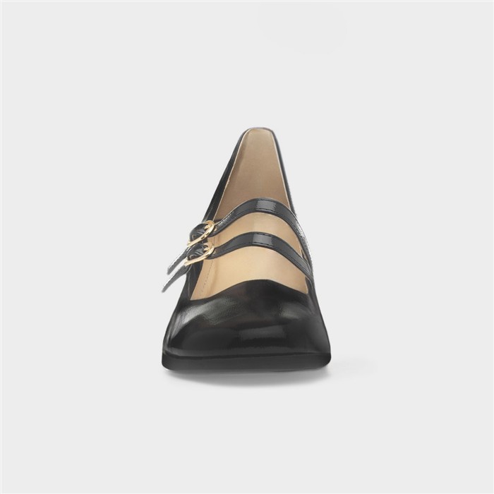 Womens Black Patent Buckle Court Shoe