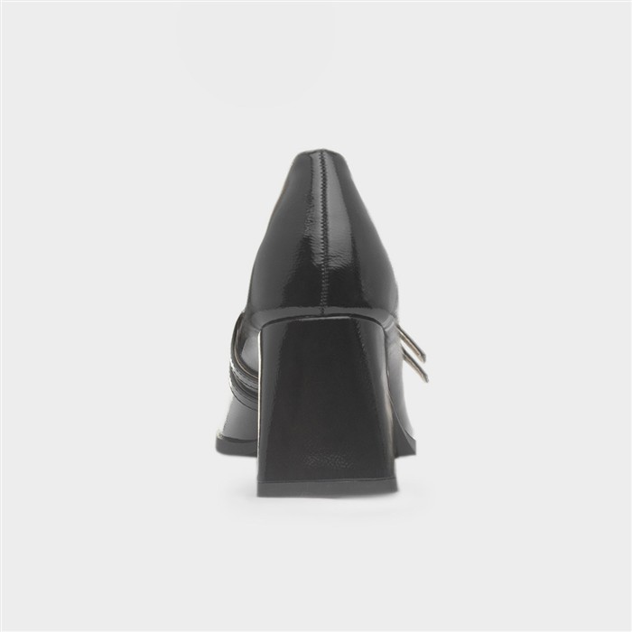 Womens Black Patent Buckle Court Shoe