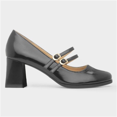 Womens Black Patent Buckle Court Shoe