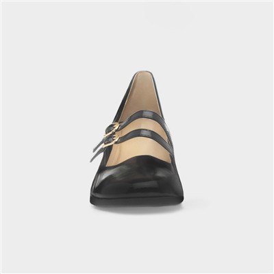 Womens Black Patent Buckle Court Shoe