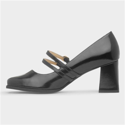 Womens Black Patent Buckle Court Shoe