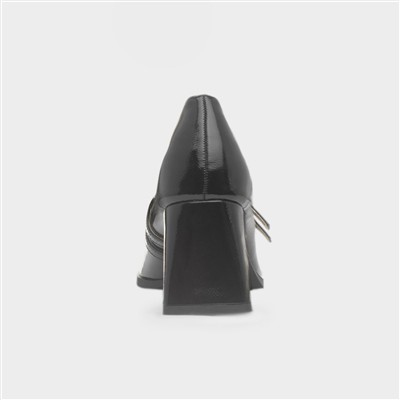 Womens Black Patent Buckle Court Shoe