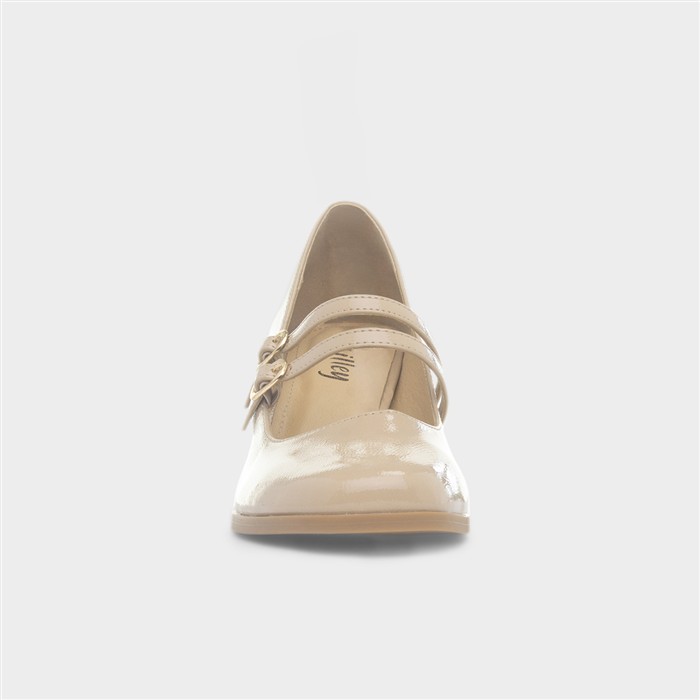 Womens Nude Patent Buckle Court Shoe