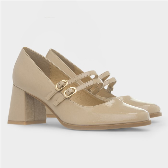 Womens Nude Patent Buckle Court Shoe
