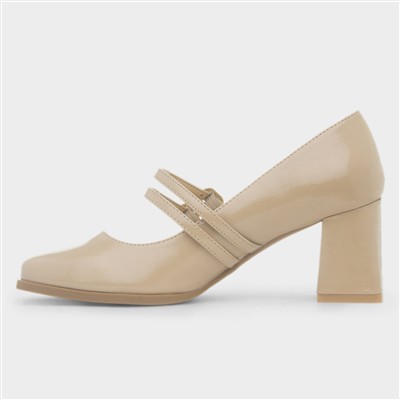 Womens Nude Buckle Heeled Court Shoe