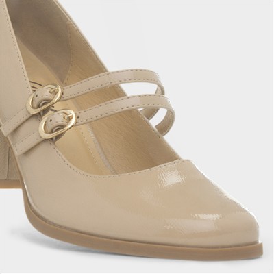 Womens Nude Buckle Heeled Court Shoe