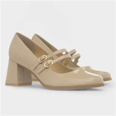 Womens Nude Buckle Heeled Court Shoe