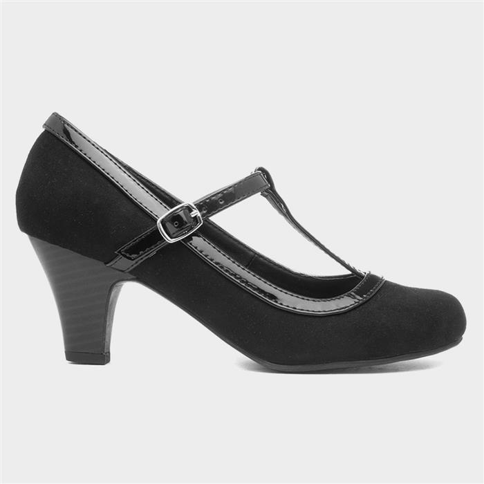 Womens Black Faux Suede Buckle Court Shoe