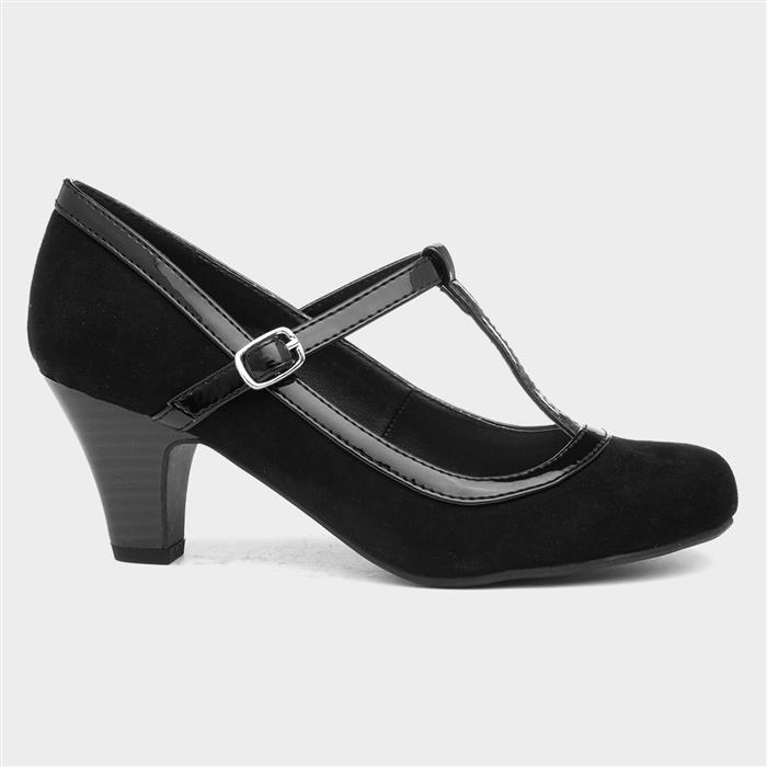 1930s Shoes – Art Deco Shoes, Heels, Boots, Sandals Lilley Womens Black Faux Suede T Bar Court Shoe £14.99 AT vintagedancer.com