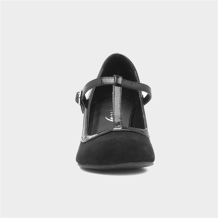 Womens Black Faux Suede Buckle Court Shoe