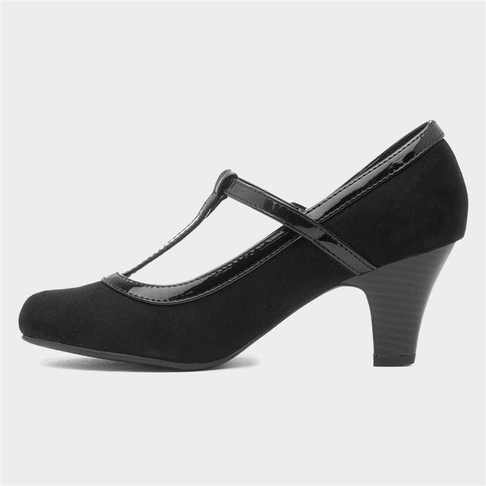 Womens Black Faux Suede Buckle Court Shoe