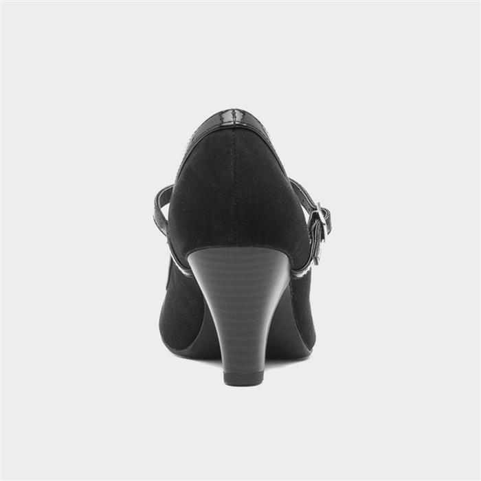 Womens Black Faux Suede Buckle Court Shoe