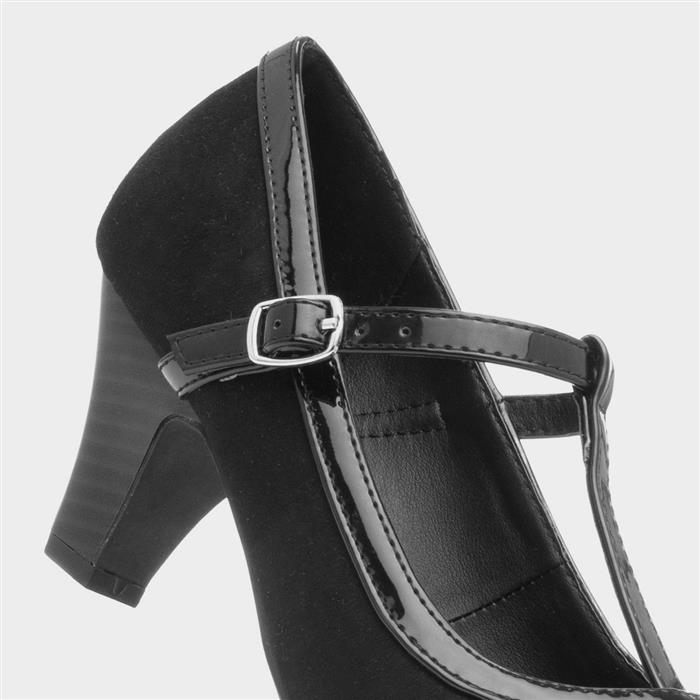 Womens Black Faux Suede Buckle Court Shoe