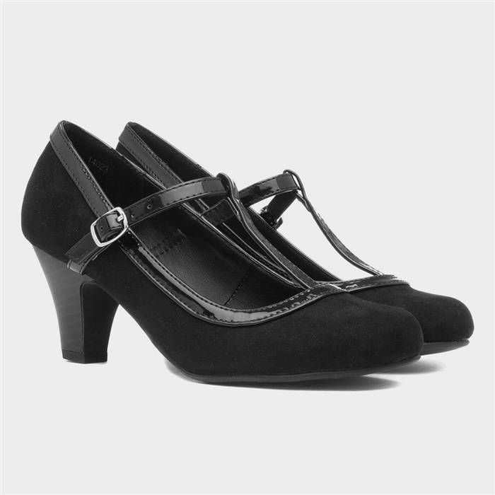 Womens Black Faux Suede Buckle Court Shoe