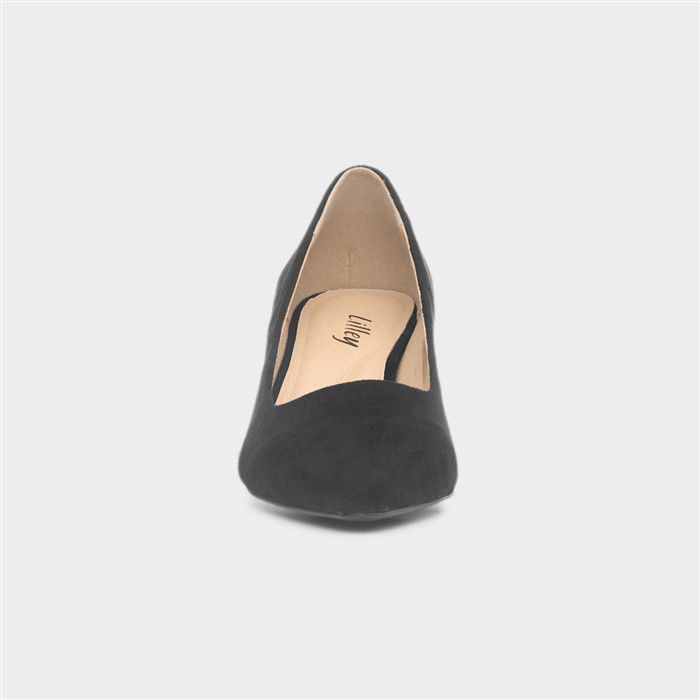 Womens Black Pointed Toe Court Shoe Heel