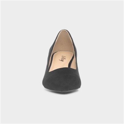 Womens Black Pointed Toe Court Shoe Heel
