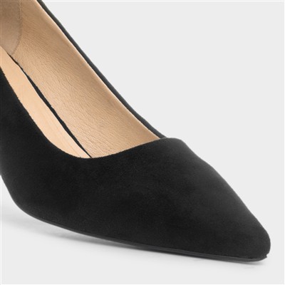 Womens Black Pointed Toe Court Shoe Heel