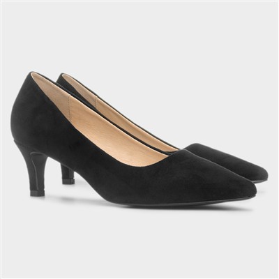 Womens Black Pointed Toe Court Shoe Heel