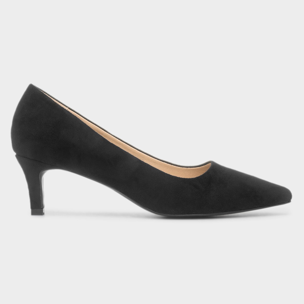 Womens Black Pointed Toe Court Shoe Heel