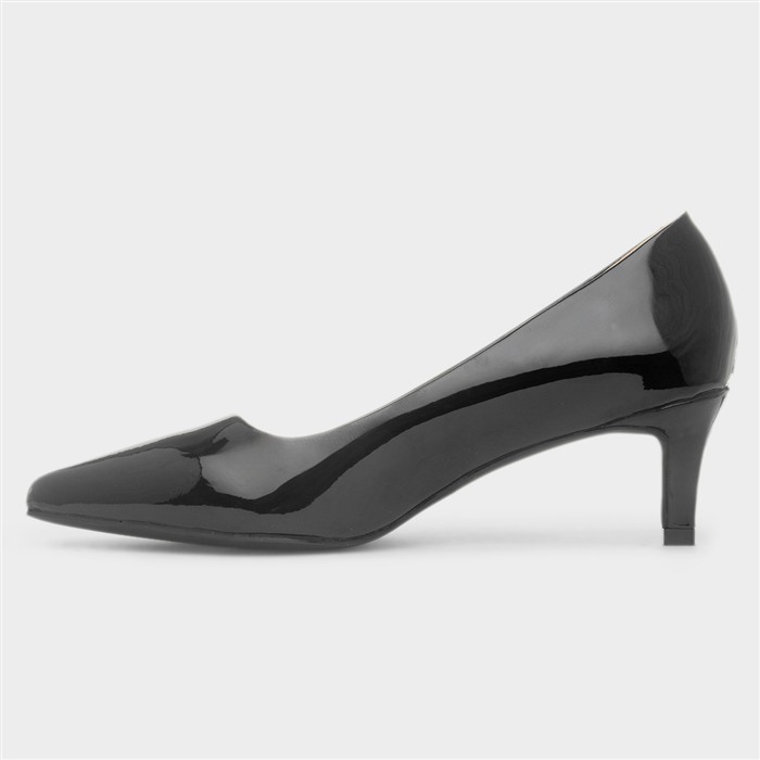 Womens Black Patent Heeled Court Shoe