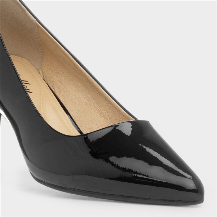 Womens Black Patent Heeled Court Shoe