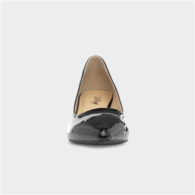 Womens Black Patent Heeled Court Shoe