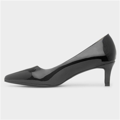 Womens Black Patent Heeled Court Shoe