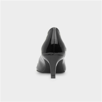 Womens Black Patent Heeled Court Shoe