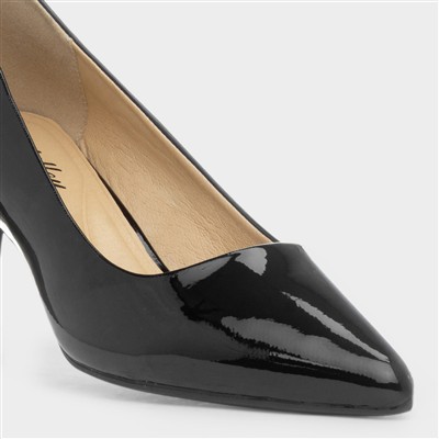 Womens Black Patent Heeled Court Shoe