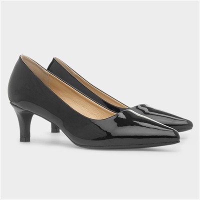 Womens Black Patent Heeled Court Shoe