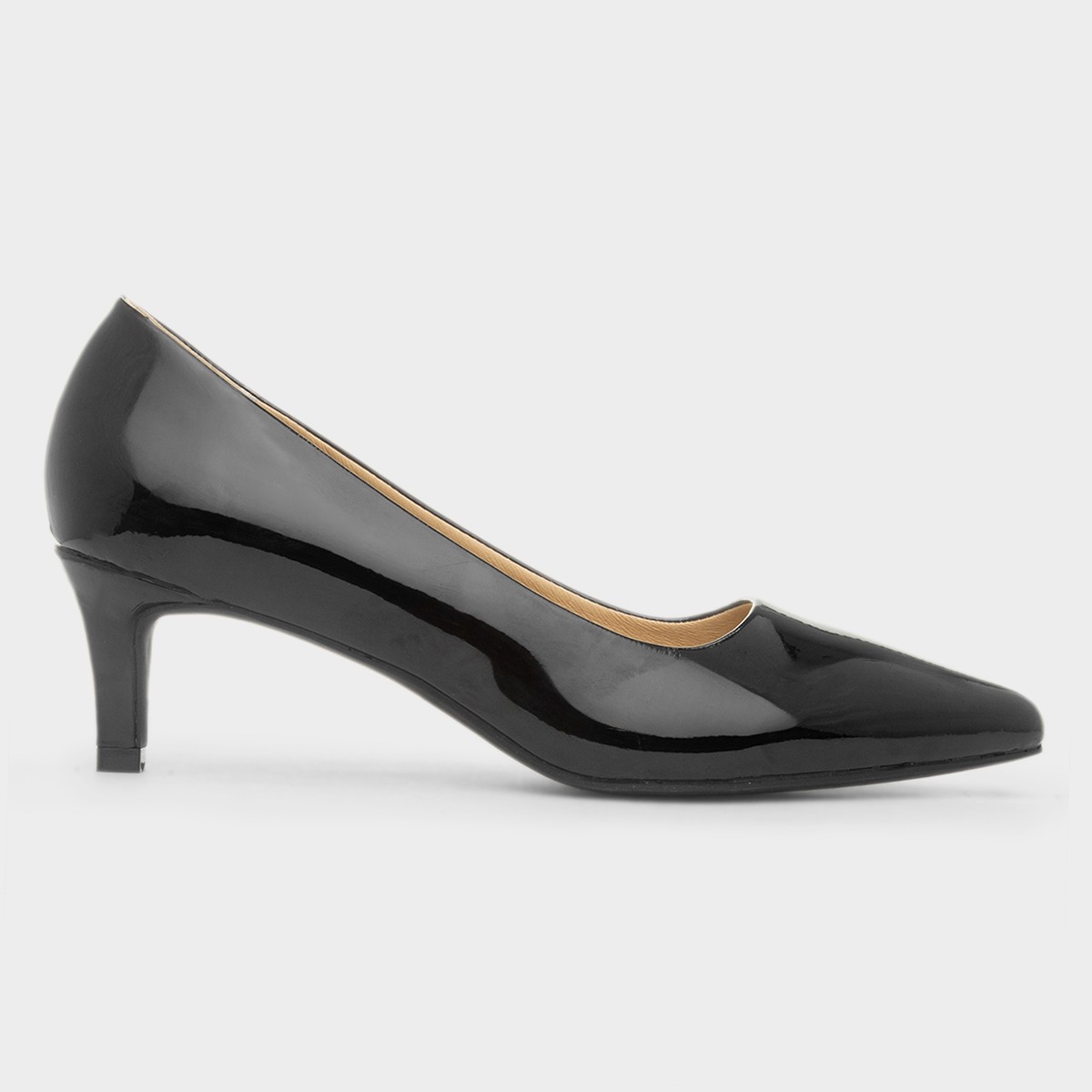 Womens Black Patent Heeled Court Shoe