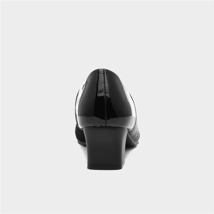 Womens Black Block Heel Court Wide Fit Shoe