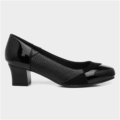 Womens Black Block Heel Court Wide Fit Shoe