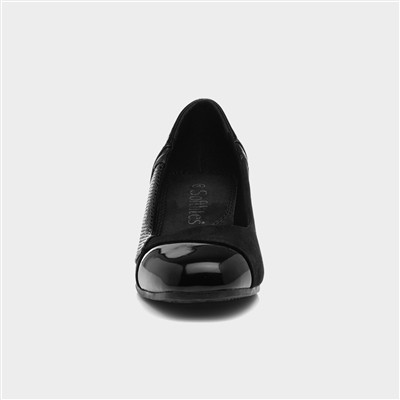 Womens Black Block Heel Court Wide Fit Shoe